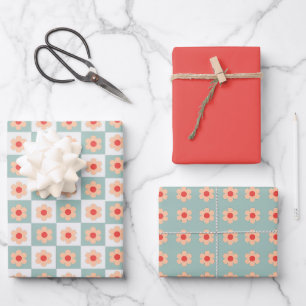 Niedlich rot und blau hintergrundbläserig geprüft geschenkpapier set