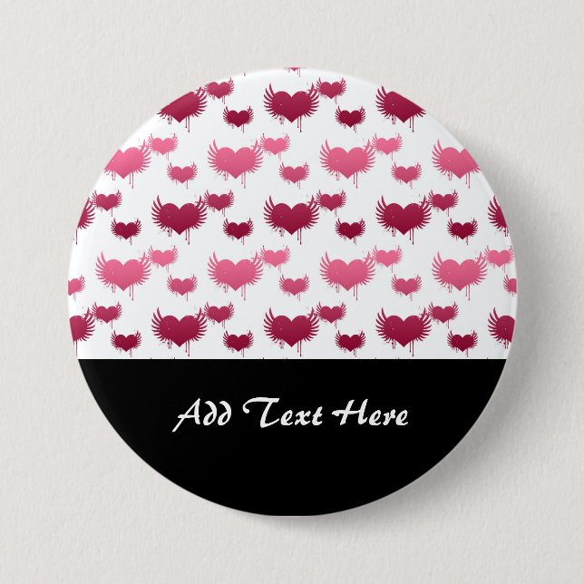 Niedlich Rote und rosa Herzen mit Flügeln Button (Vorderseite)