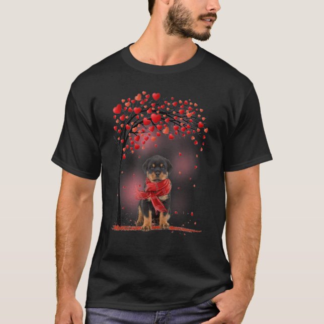 Niedlich Rottweiler Couple Valentine Liebe Tree Do T-Shirt (Vorderseite)