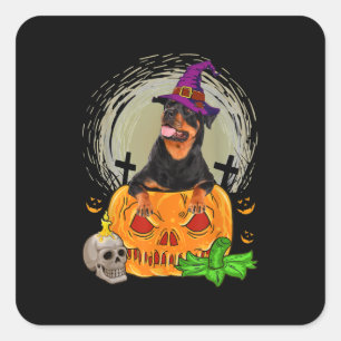 Niedlich Rottweiler Hexenkürbis Halloween Hund Lov Quadratischer Aufkleber