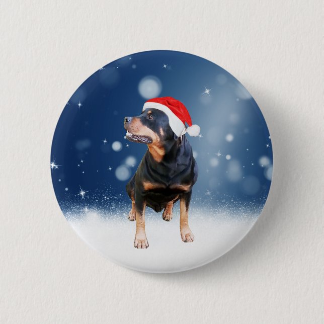 Niedlich Rottweiler Hund Weihnachten Weihnachtsman Button (Vorderseite)