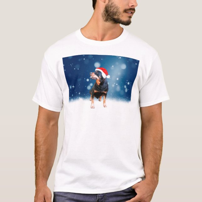 Niedlich Rottweiler Hund Weihnachten Weihnachtsman T-Shirt (Vorderseite)