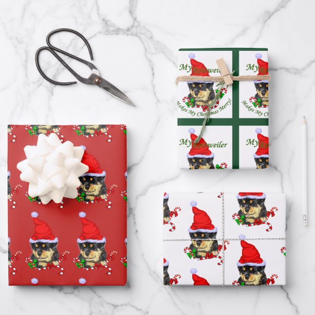 Niedlich Rottweiler Puppy Weihnachten Geschenkpapier Set (Vorderseite)