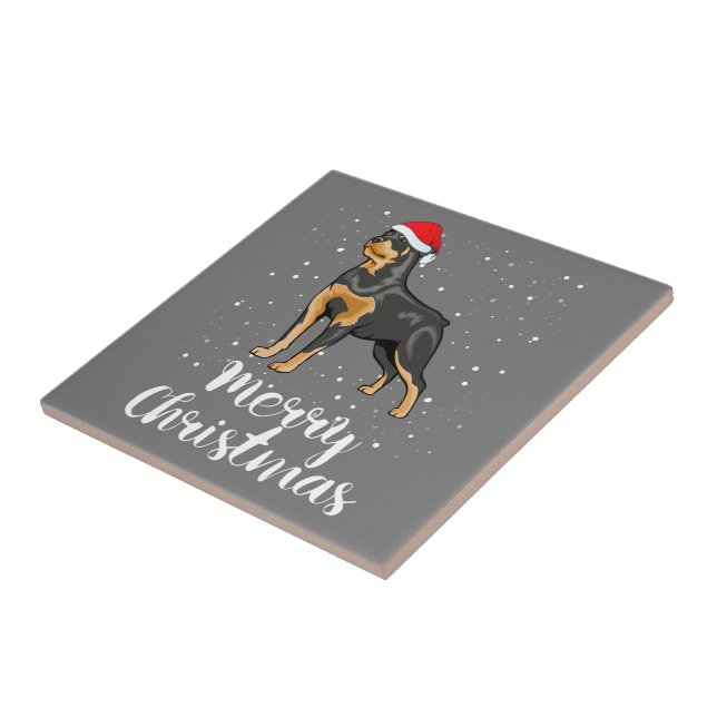 Niedlich Rottweiler Weihnachtsmannmütze Frohe Weih Fliese (Seite)