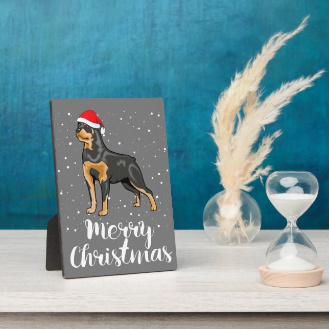 Niedlich Rottweiler Weihnachtsmannmütze Frohe Weih Fotoplatte (Seite)