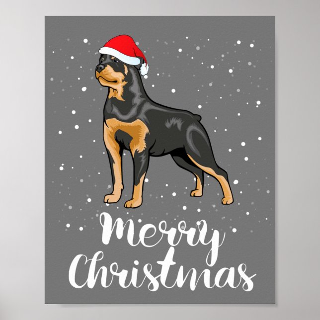 Niedlich Rottweiler Weihnachtsmannmütze Frohe Weih Poster (Vorne)