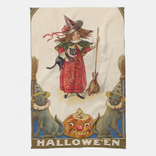 Niedlich Rotzunge Schwarze Katze Jack O' Lantern Geschirrtuch