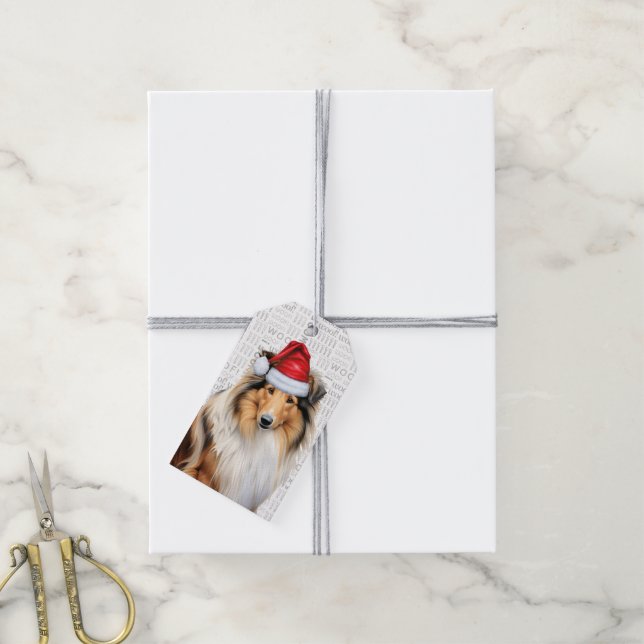 Niedlich Rough Collie Dog Weihnachten Geschenkanhänger (Mit Garn)
