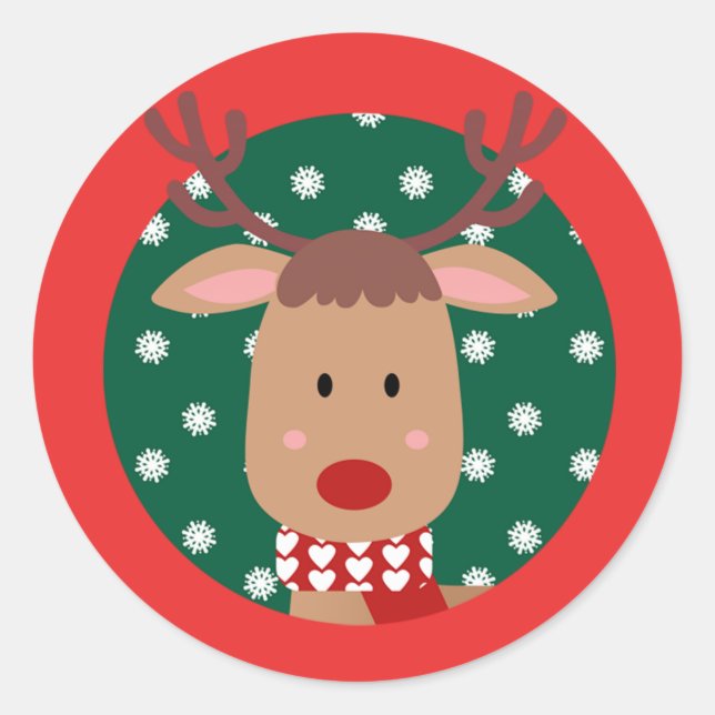 Niedlich Rudolph Reindeer Christmas Red Green Runder Aufkleber (Vorderseite)