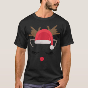 Niedlich Rudolph Reindeer Face Frohe Weihnachten W T-Shirt