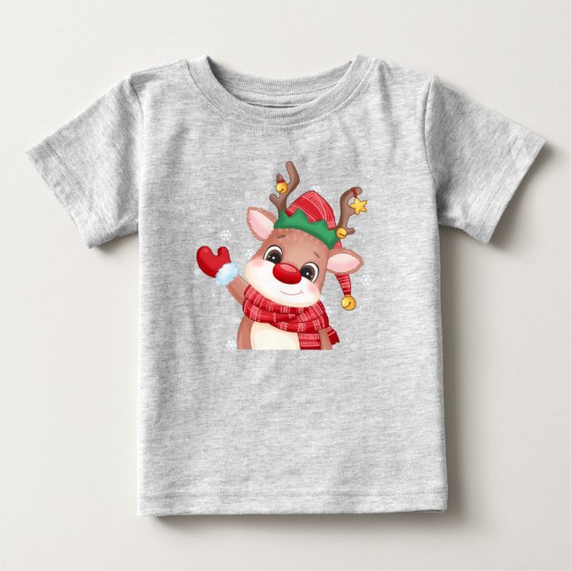 Niedlich Rudolph The Red Nose Rentier Weihnachten Baby T-shirt (Vorderseite)
