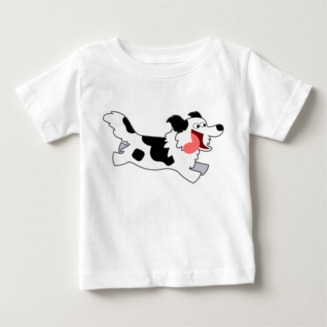 Niedlich Running Cartoon Border Collie Kids T - Sh Baby T-shirt (Vorderseite)