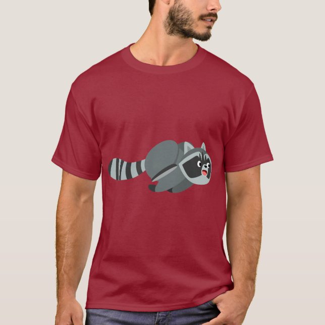 Niedlich Running Cartoon Raccoon T - Shirt (Vorderseite)