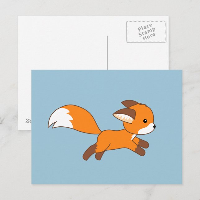Niedlich Running Fox auf blau Postkarte (Vorne/Hinten)