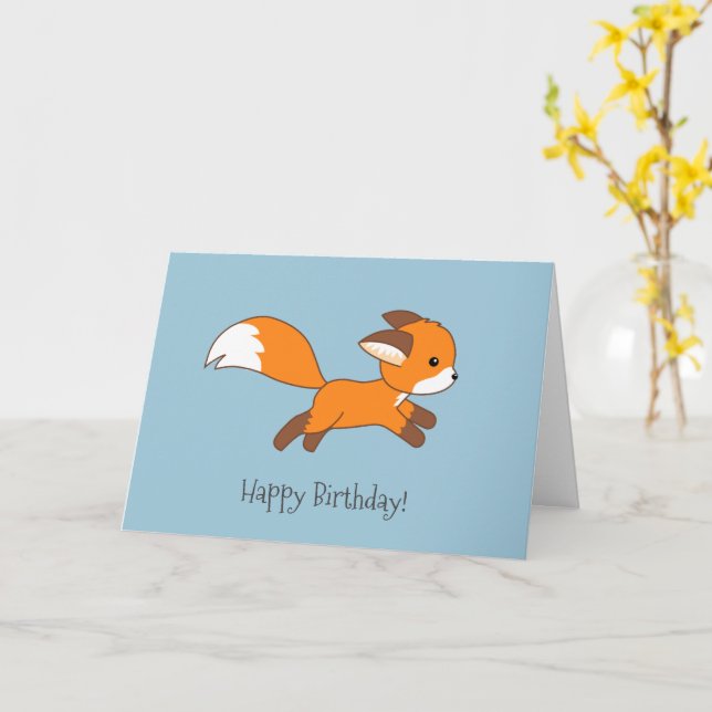 Niedlich Running Fox Blue Geburtstag Karte (Gelbe Blume)