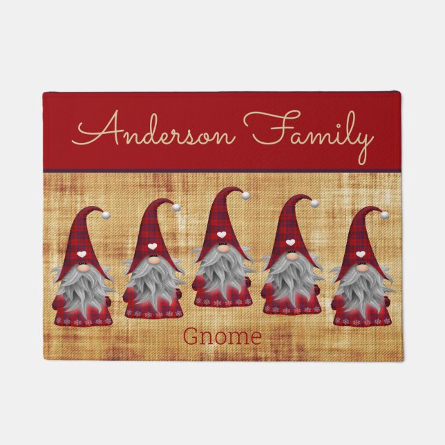 Niedlich Rustikale Personalisierte Weihnachtsgnome Fußmatte (Vorderseite)