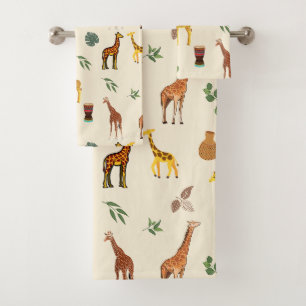 Niedlich Safari Africa Themed Giraffe Beige Tribal Badhandtuch Set