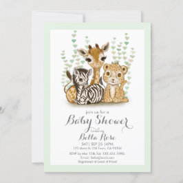 Niedlich Safari Animal Green Baby Dusche Einladung