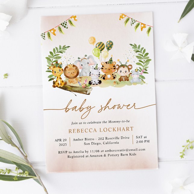 Niedlich Safari Animals Baby Dusche Einladung (Von Creator hochgeladen)