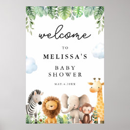 Niedlich Safari Animals Baby Dusche Willkommen Poster