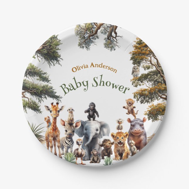 Niedlich Safari Animals Baby Duschpapier Teller (Vorderseite)