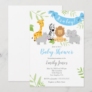 Niedlich Safari Animals Baby Shower Boy Einladung