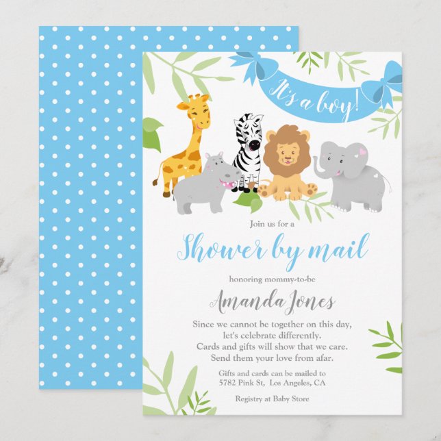 Niedlich Safari Animals Baby Shower Boy Einladung (Vorne/Hinten)