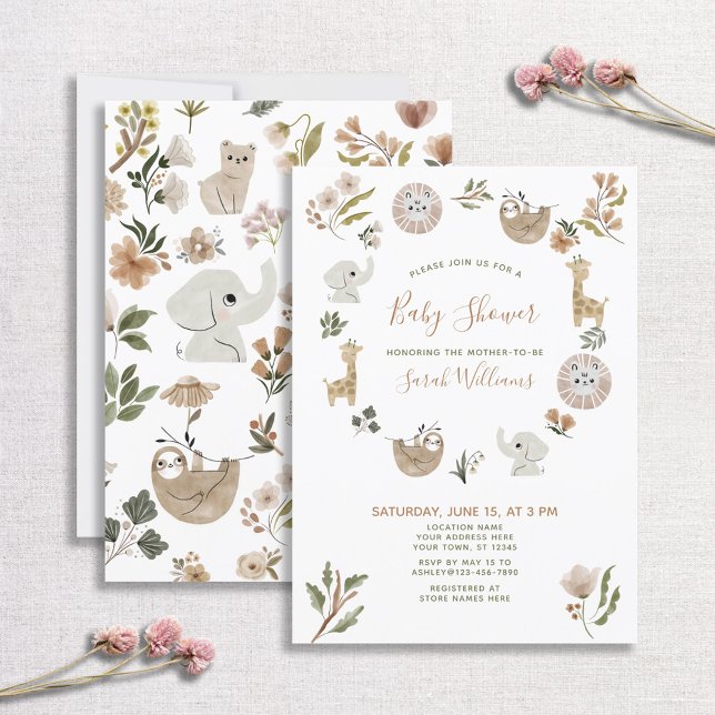 Niedlich Safari Animals Script Boho Baby Dusche Einladung (Von Creator hochgeladen)