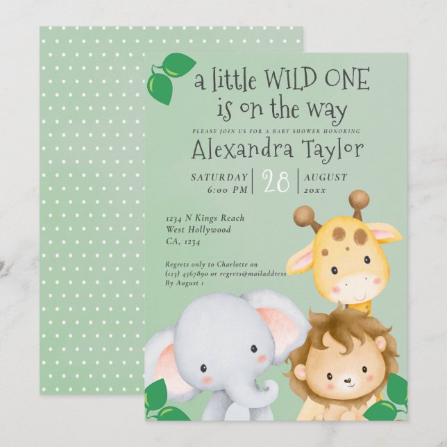 Niedlich Safari Baby Dusche Personalisiert Einladung (Vorne/Hinten)