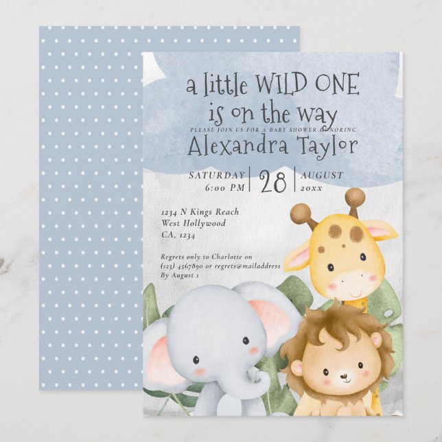 Niedlich Safari Baby Dusche Personalisiert Einladung (Vorne/Hinten)