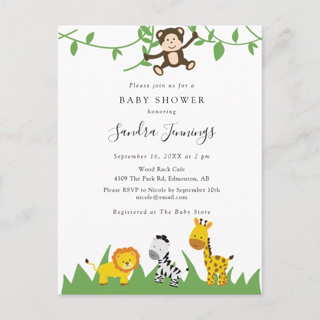 Niedlich Safari Baby Duwer Jungle Animals Kawaii W Postkarte (Vorderseite)