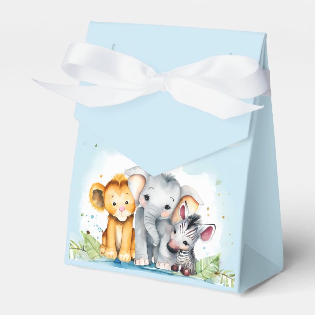 Niedlich Safari Baby Shower Elephant, Lion, Zebra Geschenkschachtel (Vorderseite)