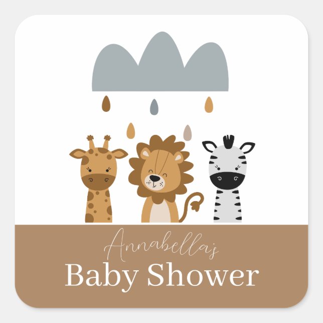 Niedlich Safari Boho Baby Animals Quadratischer Aufkleber (Vorderseite)
