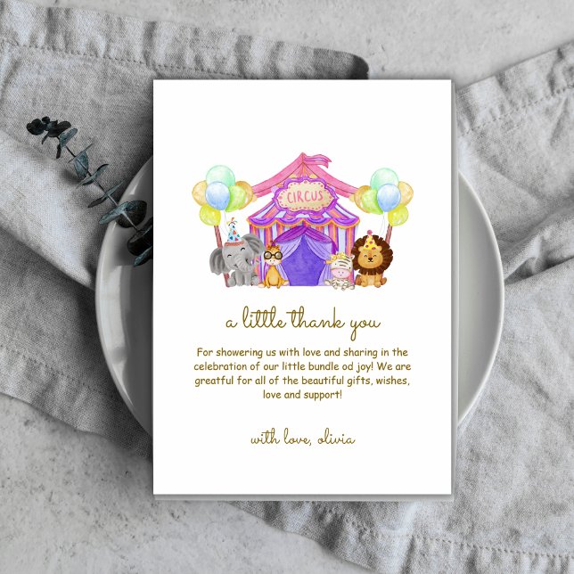 Niedlich Safari Circus Karneval Balloon Babydusche Dankeskarte (Cute Safari Circus Carnival Balloon Baby Shower Thank You Card)