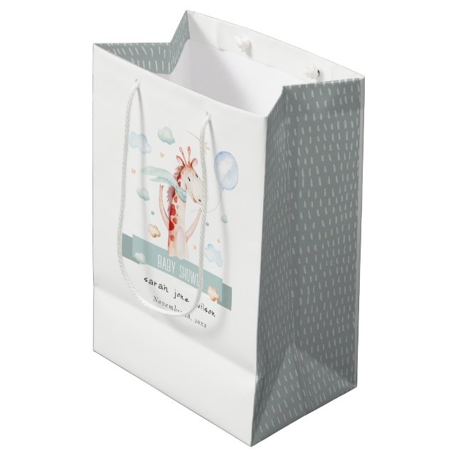 Niedlich Safari Giraffe Star Cloud Balloon Babydus Mittlere Geschenktüte (Vorderseite Schrägansicht)