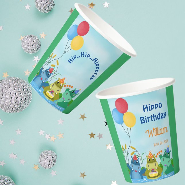 Niedlich Safari Hippo Geburtstag Pappbecher (Von Creator hochgeladen)