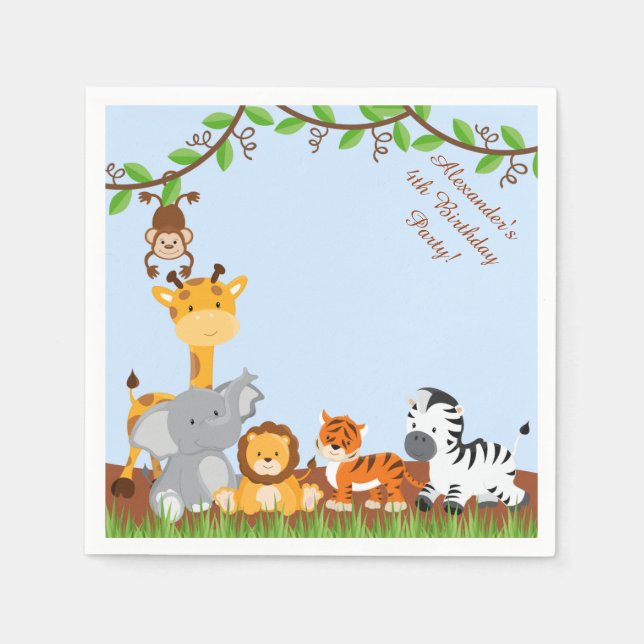 Niedlich Safari Jungle Animal Birthday Paper Napki Serviette (Vorderseite)