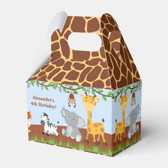 Niedlich Safari Jungle Animal Boy Gable Favor Box Geschenkschachtel (Vorderseite)