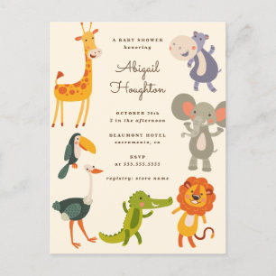 Niedlich Safari Jungle Animal Themed Baby Dusche Einladungspostkarte