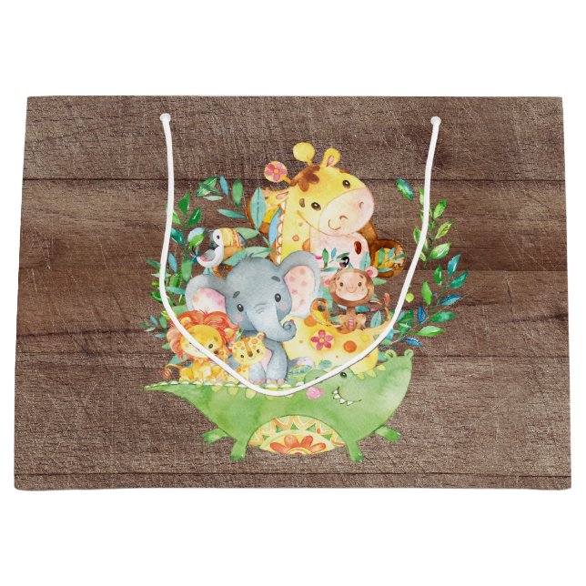 Niedlich Safari Jungle Animals Baby Showbeutel Große Geschenktüte (Vorderseite)