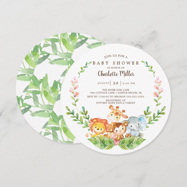 Niedlich Safari Jungle Animals Boys Baby Dusche Einladung (Vorne/Hinten)