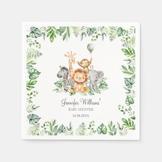 Niedlich Safari Jungle Animals Grüne Kinderdusche Serviette (Vorderseite)