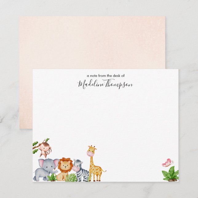 Niedlich Safari Jungle Animals Kinder Elegantes Sk Mitteilungskarte (Vorne/Hinten)