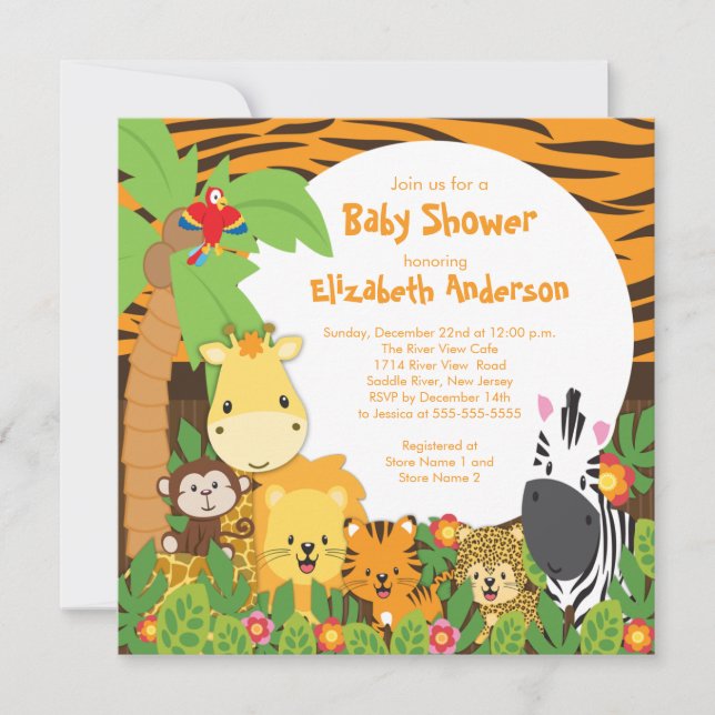 Niedlich Safari Jungle Animals Kinderdusche Einlad Einladung (Vorderseite)