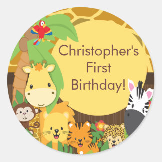Niedlich Safari Jungle Geburtstagsparty Runder Aufkleber