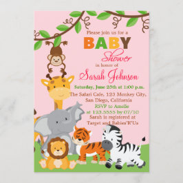 Niedlich Safari Jungle Girl Babydusche Einladung