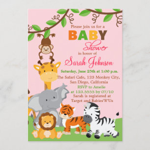 Niedlich Safari Jungle Girl Babydusche Einladung