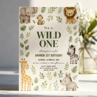 Niedlich Safari Jungle Tiere Geburtstag Einladung