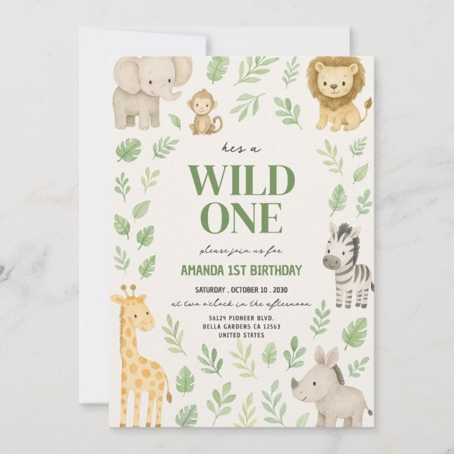 Niedlich Safari Jungle Tiere Geburtstag Einladung (Vorderseite)