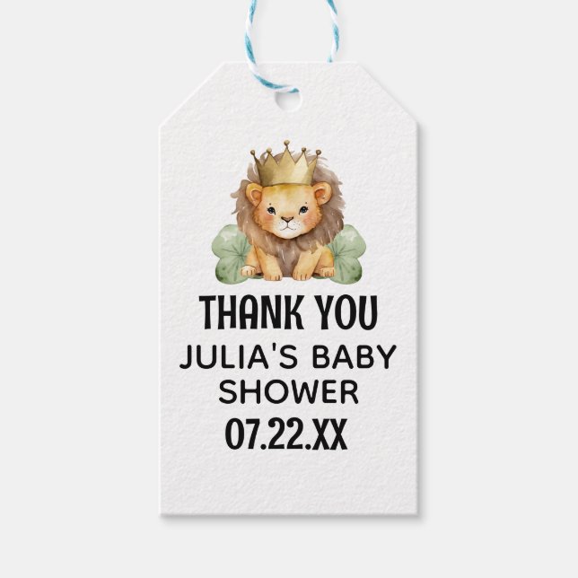 Niedlich Safari King Lion Baby Dusche Vielen Dank Geschenkanhänger (Vorderseite)